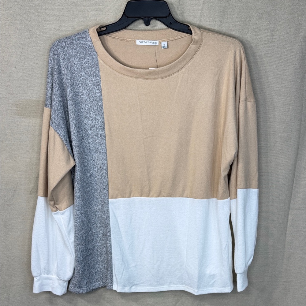 Notations Tan/Gray‎ Top Colorblock  in Size 1X  NWT